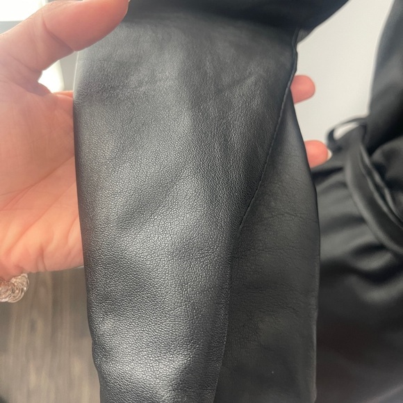 Brisa Collection Women's Black Leather Coat with Faux Fur Collar - Picture 5 of 12